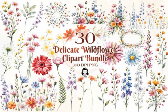 Download Delicate Wildflowers Watercolor Clipart - Color Collection