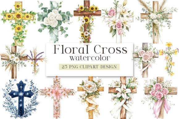 Download Watercolor Floral Cross Clipart - Color Collection