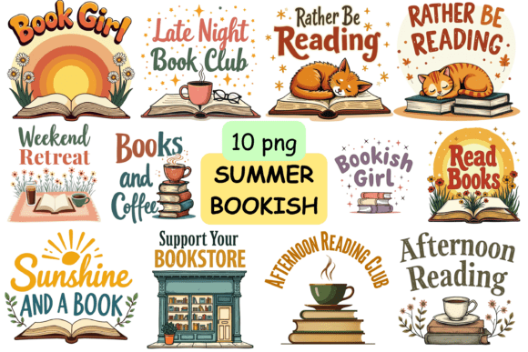 Download Summer Bookish Hand-Drawn PNG Designs - Book Collection