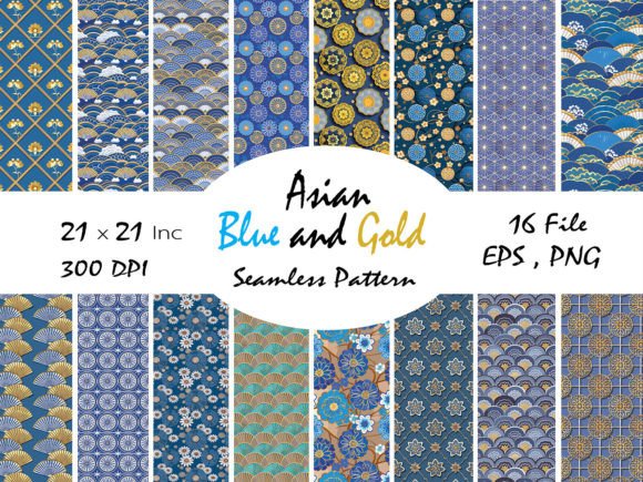 Download Asian Blue and Gold Abstract Pattern - Abstract Collection