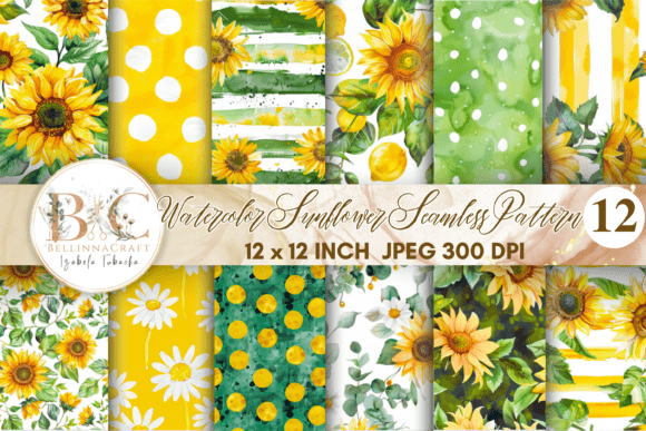 Download Watercolor Sunflower Seamless Pattern - Color Collection