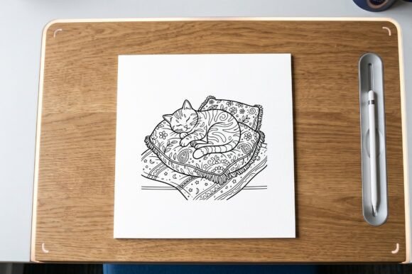 Download Cat Coloring Page with Floral Blanket - Color Collection