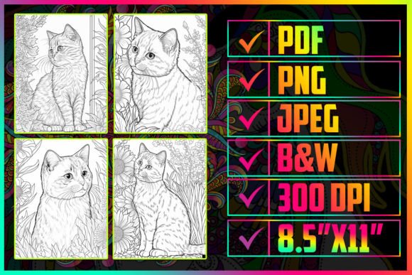 Download 10 Cat with Floral Coloring Book Page - Book Collection