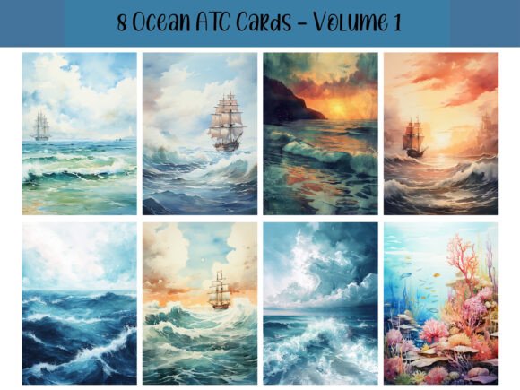 Download 8 Ocean ATC Cards for Scrapbooking - Book Collection